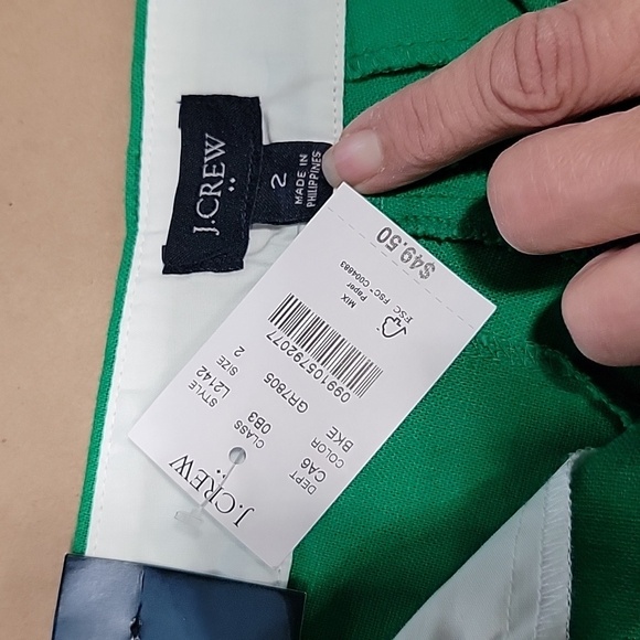 J. Crew Size 2 Shamrock Green Scalloped Trim Linen Blend Shorts, NEW with Tag - Picture 11 of 12